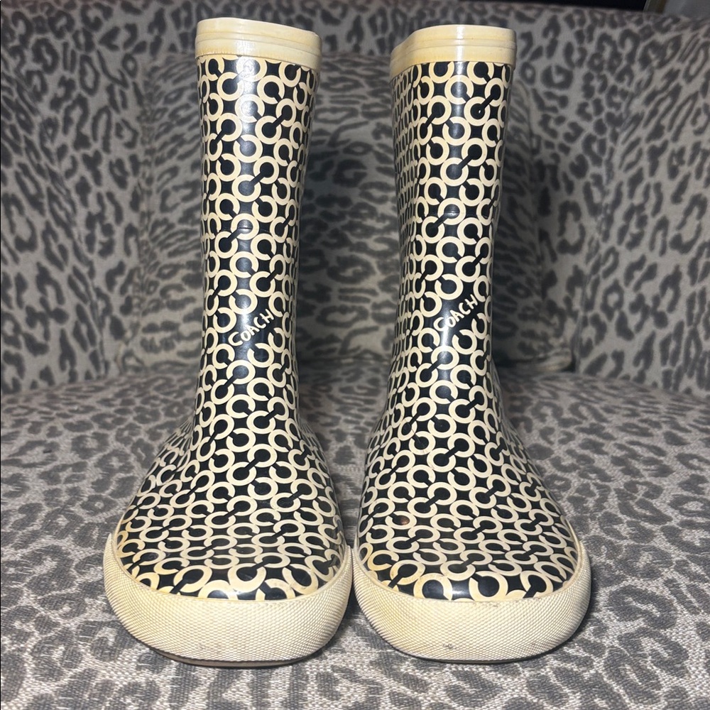 Coach Black & Cream Signature Pattern Rain Boots - Picture 2 of 11